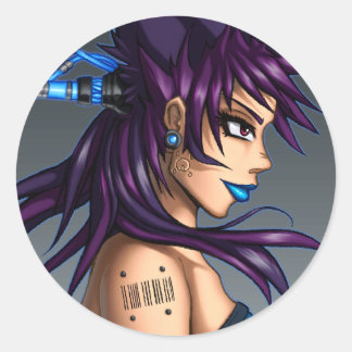Sticker Rond Sci-Fi Anime Girl