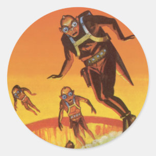 Sticker Rond Science-fiction vintage, aliens de science-fiction