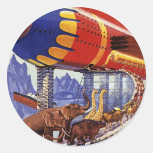 Sticker Rond Science-fiction vintage, animaux sauvages de Noah'