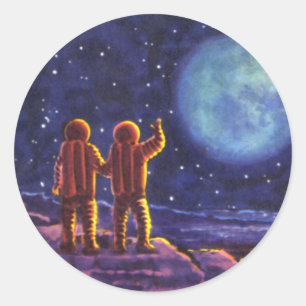 Sticker Rond Science-fiction vintage, astronautes du Fi Sci sur