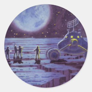 Sticker Rond Science-fiction vintage, Atterrissage lunaire d'Al