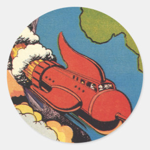 Sticker Rond Science-fiction vintage, fusées Sci Fi au-dessus d