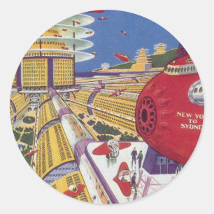 Sticker Rond Science-fiction vintage, Futuriste New York