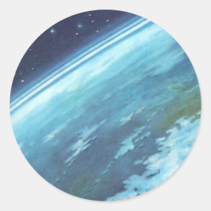 Sticker Rond Science-fiction vintage, Terre la nuit avec des ét