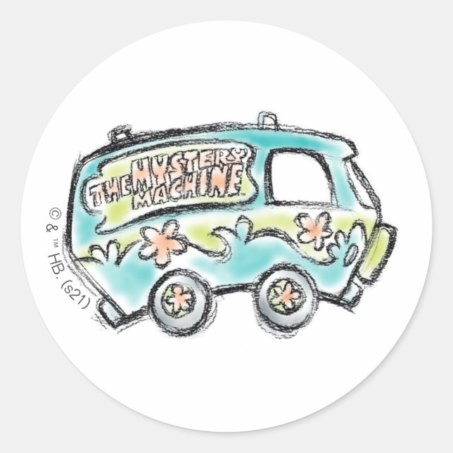 Sticker Rond Scooby-Doo | Croquis de machine mystère (Devant)
