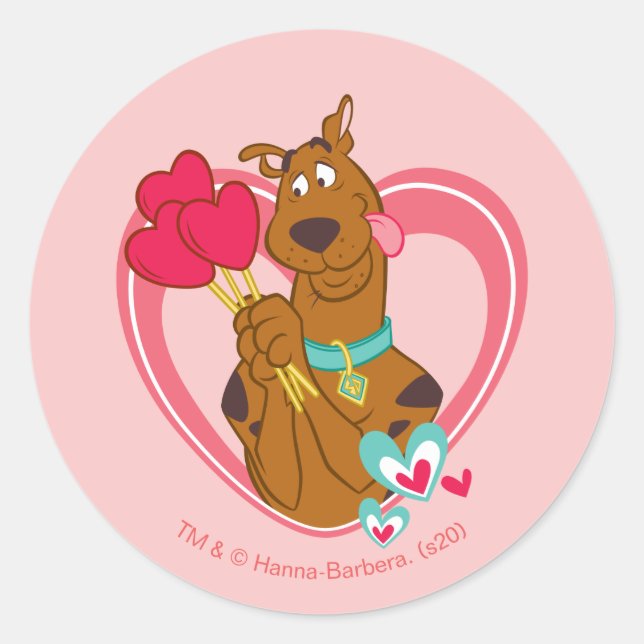 Sticker Rond Scooby-Doo Holding Heart Lolipops (Devant)