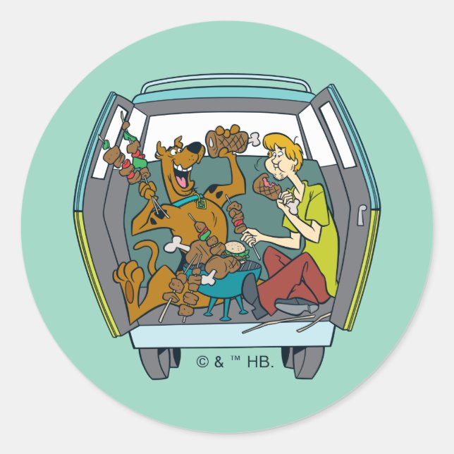 Sticker Rond Scooby Doo & Shaggy Dans La Machine Mystérieuse (Devant)
