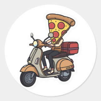 Sticker Rond Scooter de livraison de pizza drôle - Cavalier de