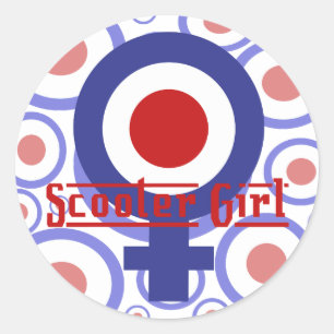 Sticker Rond Scooter Girl conception sur l'arrière - plan cible