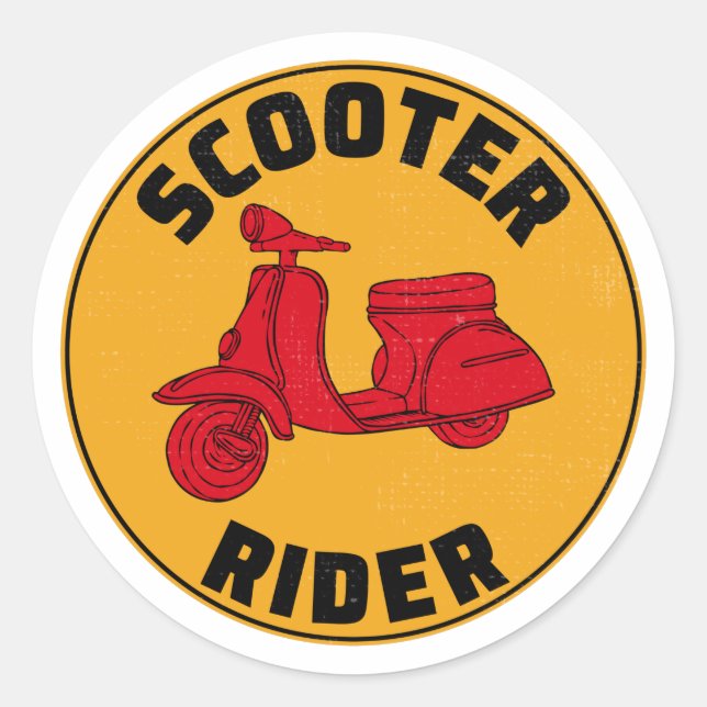 Sticker Rond Scooter Rider Scootering Motorbike Moped Bike (Devant)