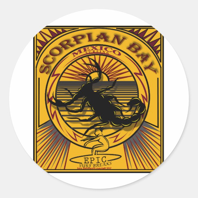 STICKER ROND SCORPION BAY BAJA MEXICO SURF (Devant)