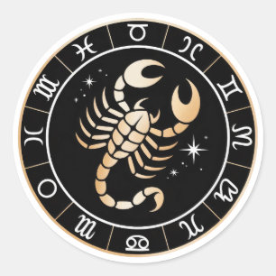 Sticker Rond Scorpion élégant Zodiaque Constellation Or Noir