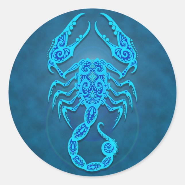 Sticker Rond Scorpion tribal bleu complexe (Devant)