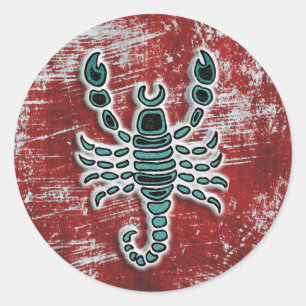 Sticker Rond Scorpion turquoise et rouge