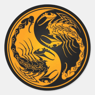Sticker Rond Scorpions jaune et noir Yin Yang