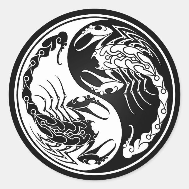 Sticker Rond Scorpions Yin Yang blanc et noir (Devant)