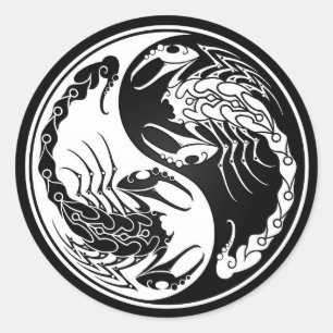 Sticker Rond Scorpions Yin Yang blanc et noir