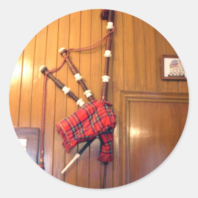 Sticker Rond Scotland Bagpipe Tartan Plaid Instrument de musiqu (Devant)