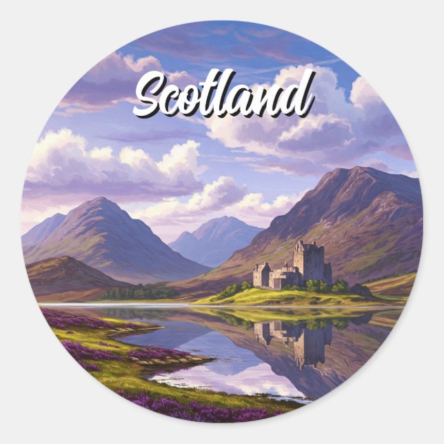 Sticker Rond Scotland Scottish Highlands Castle Travel (Devant)