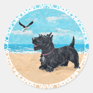 Sticker Rond Scottie Beach PERSONNALISÉ