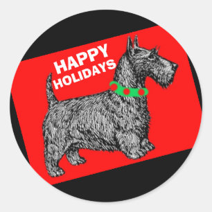Sticker Rond Scottie Dog Scottish Terrier Joyeuses vacances