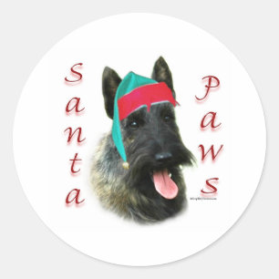 Sticker Rond Scottish Terrier (brindle) Père Noël Paws