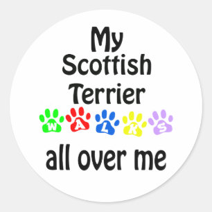 Sticker Rond Scottish Terrier Walks Design
