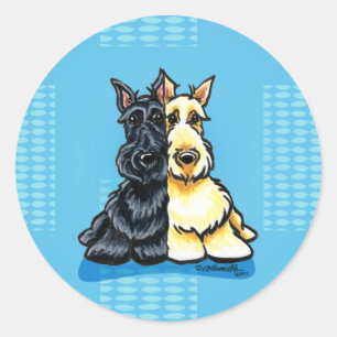 Sticker Rond Scottish Terriers Deux d'un genre