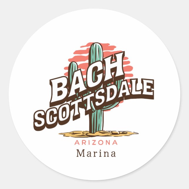 Sticker Rond scottsdale cactus bachelorette party custom name (Devant)