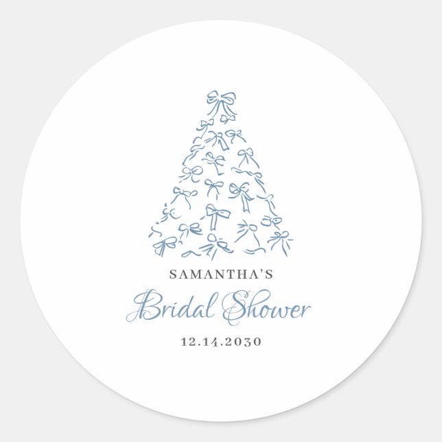 Sticker Rond Scribble Bleu Bow Arbre de Noël Fête des mariées (Devant)