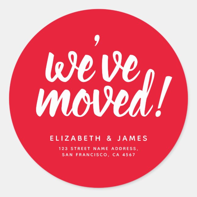 Sticker Rond Script blanc rouge simple que nous avons déplacé (Devant)