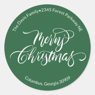 Sticker Rond Script Calligraphy Merry Christmas Return Address