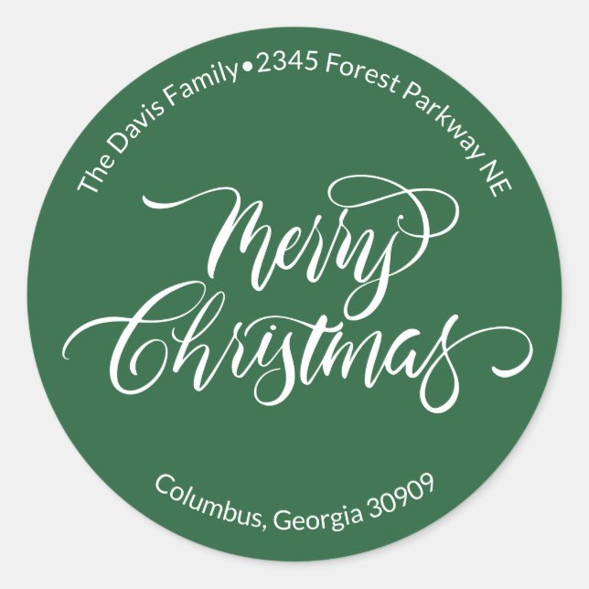Sticker Rond Script Calligraphy Merry Christmas Return Address (Devant)