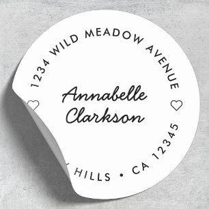 Sticker Rond Script cardiaque moderne   Adresse de retour minim