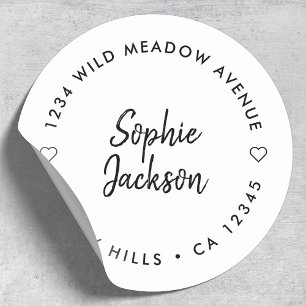 Sticker Rond Script cardiaque moderne   Adresse de retour minim