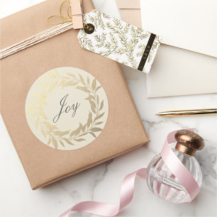Sticker Rond Script chic Joy Gold Wreath Christmas Off-White