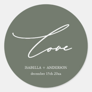 Sticker Rond Script d'amour rustique Sage vert avec Mariage de