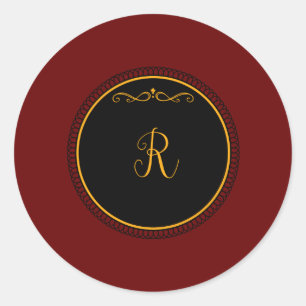 Sticker Rond Script de couleur or monogramme "R"