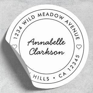 Sticker Rond Script de Heart moderne   Border return Address