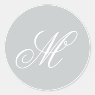 Sticker Rond Script de monogramme gris et blanc