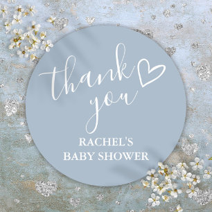 Sticker Rond Script de Remerciement pour Baby Shower Garçon Ble