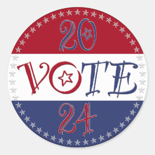 Sticker Rond Script de VOTE rouge et bleu 2024