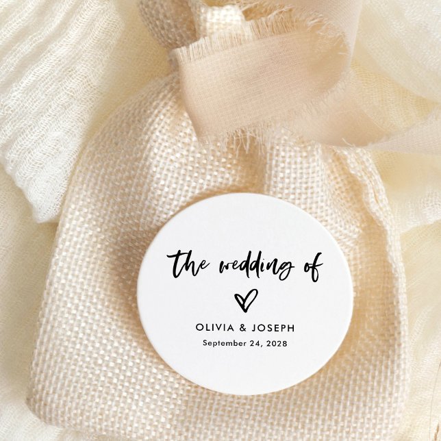 Sticker Rond Script Décontracté et coeur chic | Mariage (Créateur téléchargé)