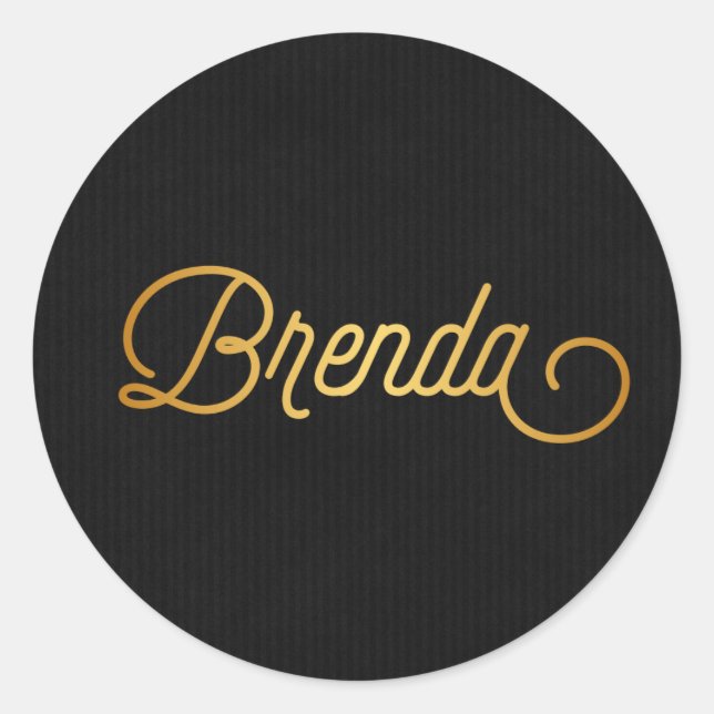 Sticker Rond Script élégant personnalisé Brenda Gold Noir (Devant)