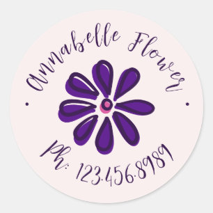 Sticker Rond Script élégant - Téléphone de nom - Fleur