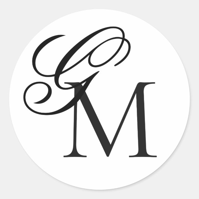 Sticker Rond Script et typographie Monogramme Mariage noir blan (Devant)