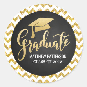 Sticker Rond Script Faux Gold Foil Graduate Casquette Parties s