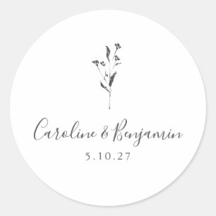 Sticker Rond Script floral simple Mariage Boho blanc personnali
