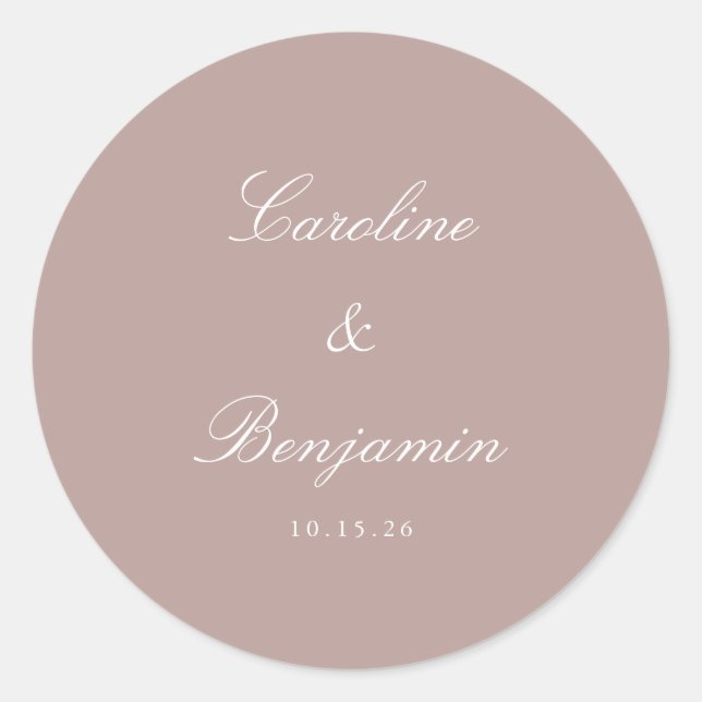 Sticker Rond Script Formel Mariage Élégant Personnalisé Dusty M (Devant)