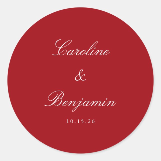 Sticker Rond Script formel Mariage élégant Personnalisé Rouge (Devant)